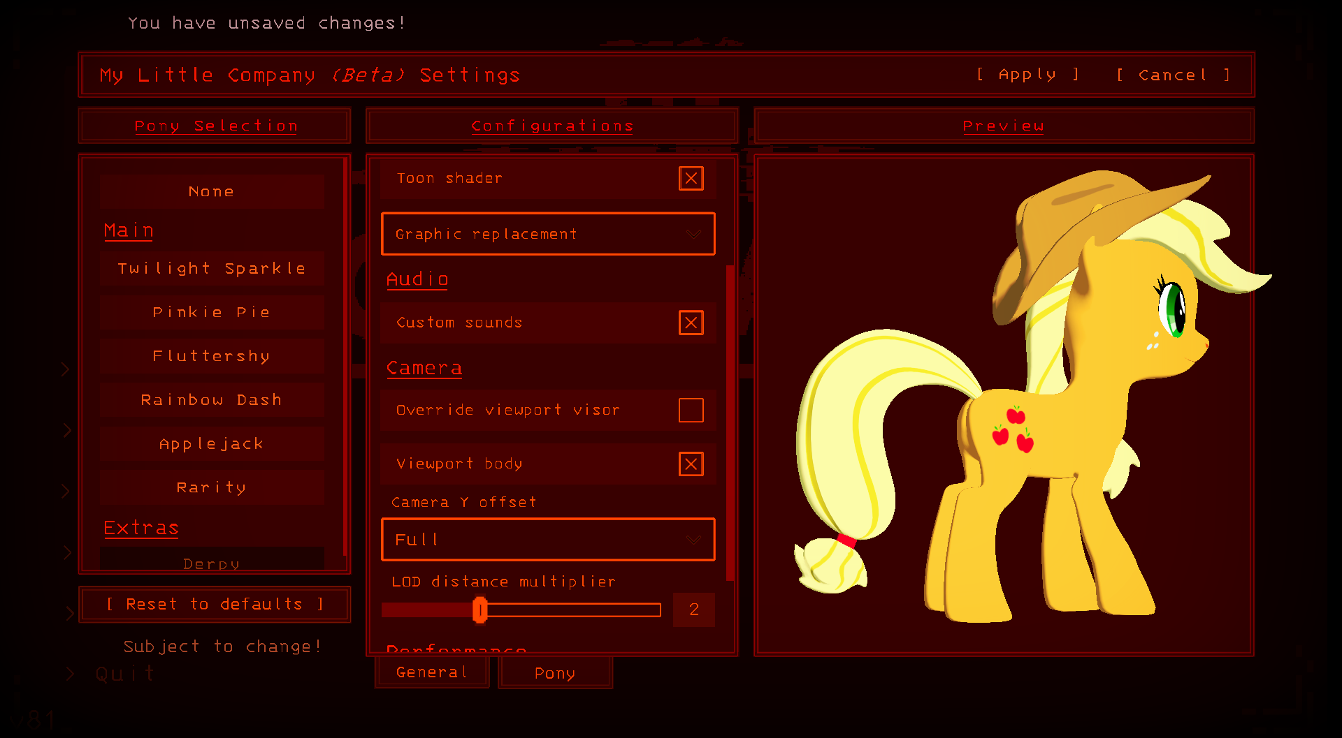 Configuration options in My Little Company